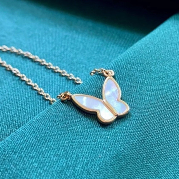Gold Plated MOP Butterfly Dainty Necklace - Picture 4 of 16